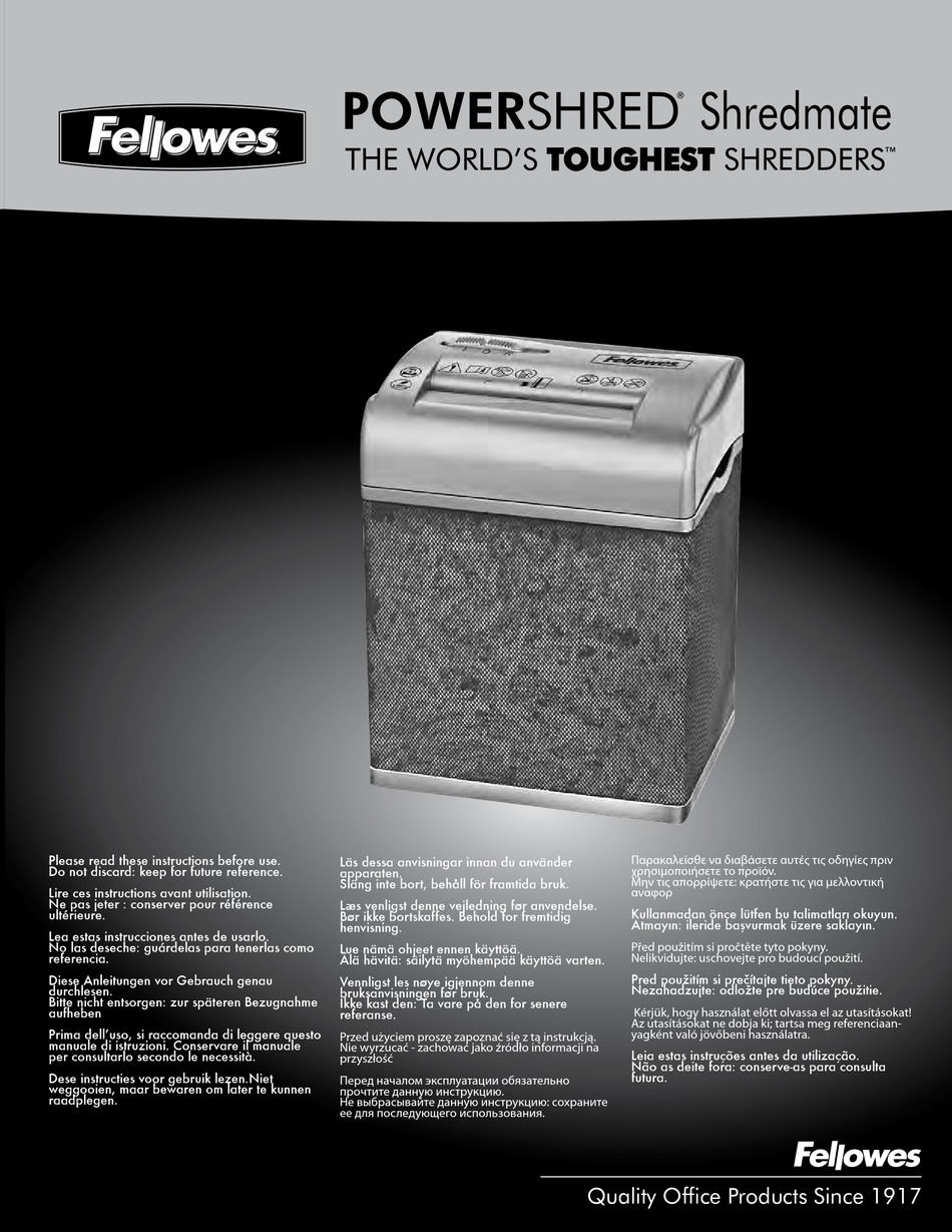 FELLOWES POWERSHRED SHREDMATE MANUAL Pdf Download ManualsLib