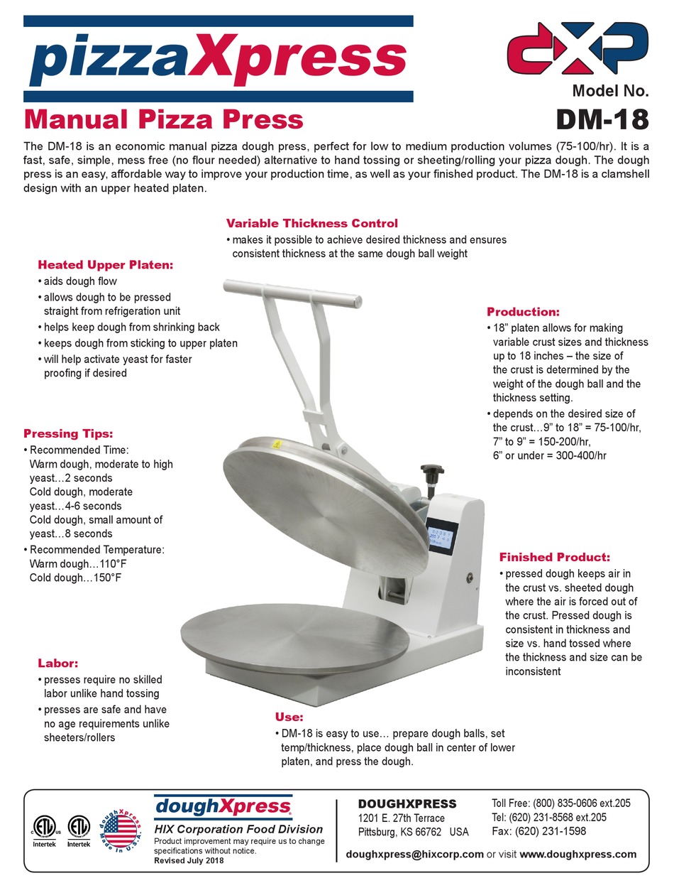 DOUGHXPRESS DM18 MANUAL Pdf Download ManualsLib
