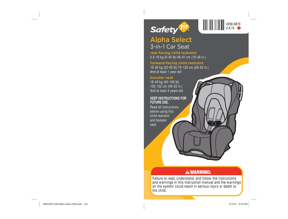 Safety 1st Alpha Select Instructions Manual Pdf Manualslib - Safety 1st 3 In 1 Car Seat Instructions