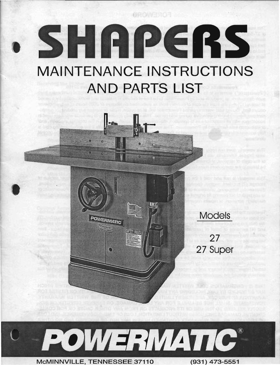 POWERMATIC 27 MAINTENANCE INSTRUCTIONS AND PARTS LIST Pdf Download