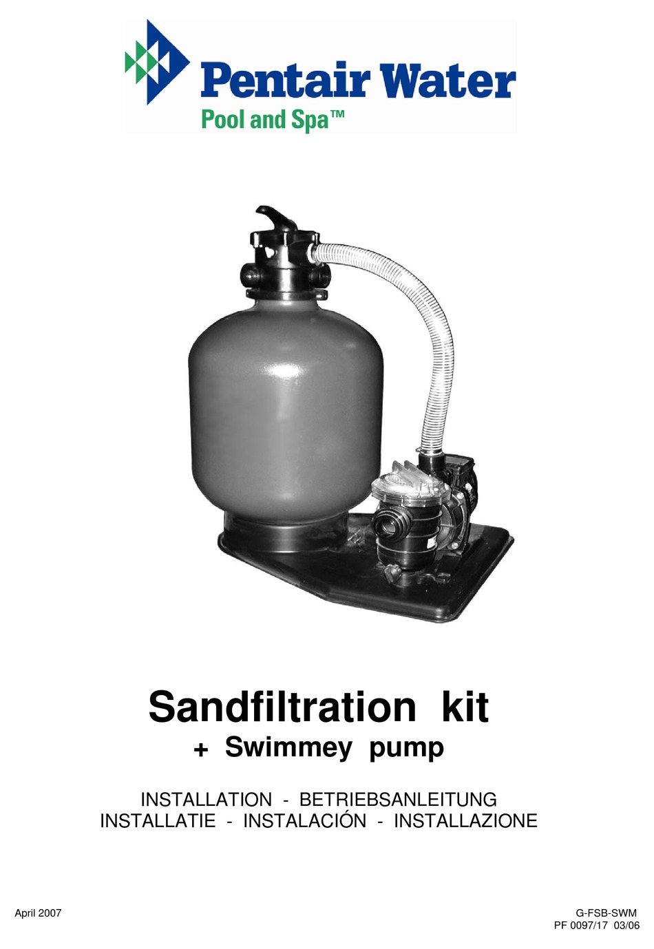 PENTAIR POOL PRODUCTS POOL AND SPA FS-15AZ-SW12 INSTALLATION MANUAL Pdf