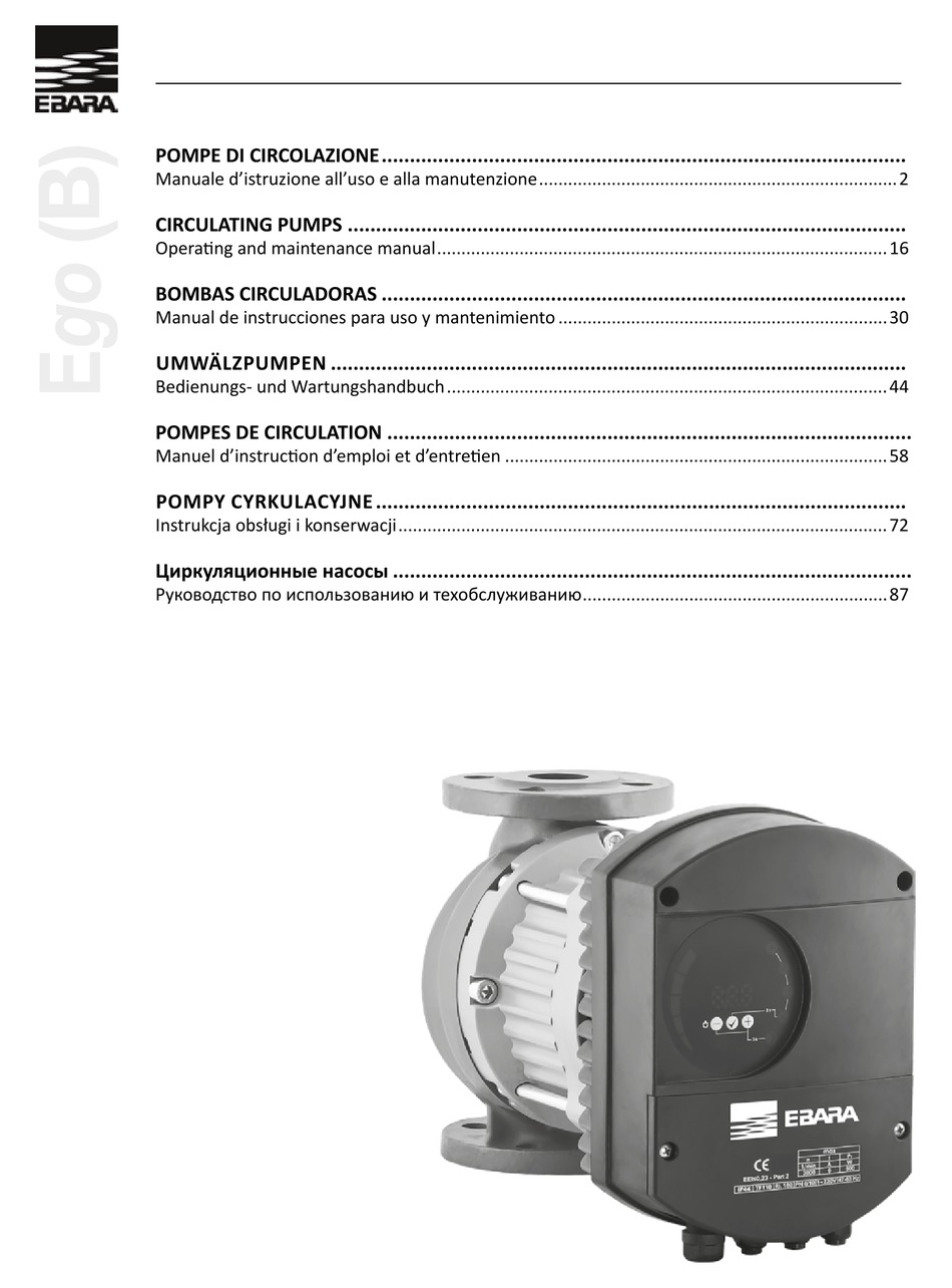EBARA EGO SERIES OPERATING AND MAINTENANCE MANUAL Pdf Download ManualsLib