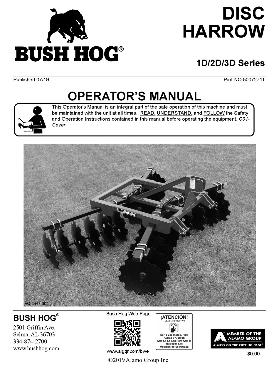 BUSH HOG 1D SERIES OPERATOR