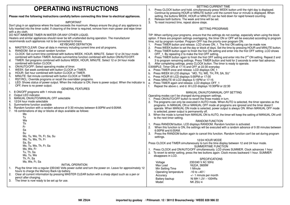 REICHELT TIMER MINI DIGI OPERATING INSTRUCTIONS Pdf Download ManualsLib