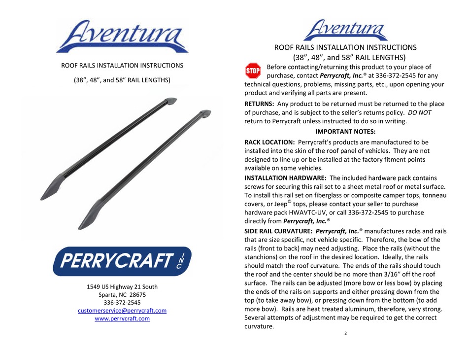 PERRYCRAFT AVENTURA INSTALLATION INSTRUCTIONS Pdf Download ManualsLib