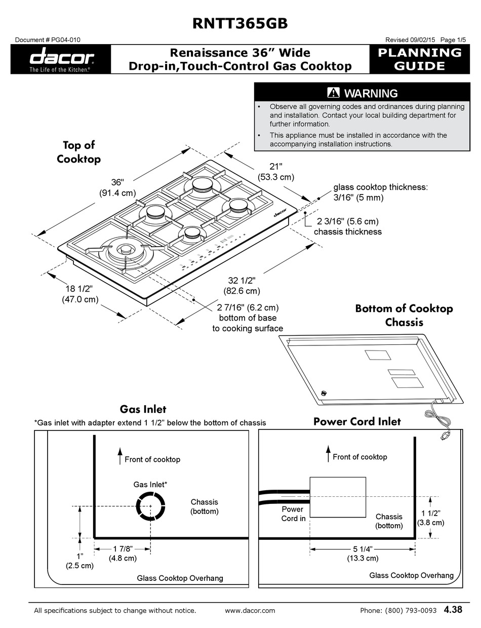 DACOR RENAISSANCE RNTT365GB PLANNING MANUAL Pdf Download ManualsLib