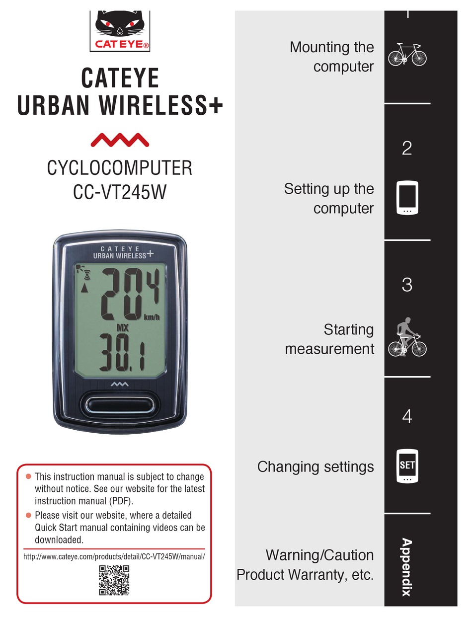 CatEye Urban Wireless Plus Cyclocomputer CC-VT245W NEW 