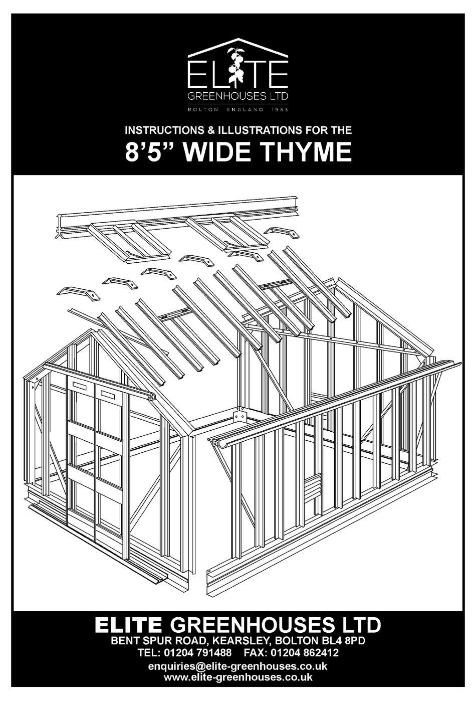 ELITE GREENHOUSES 8'5" WIDE THYME INSTRUCTIONS & ILLUSTATIONS Pdf