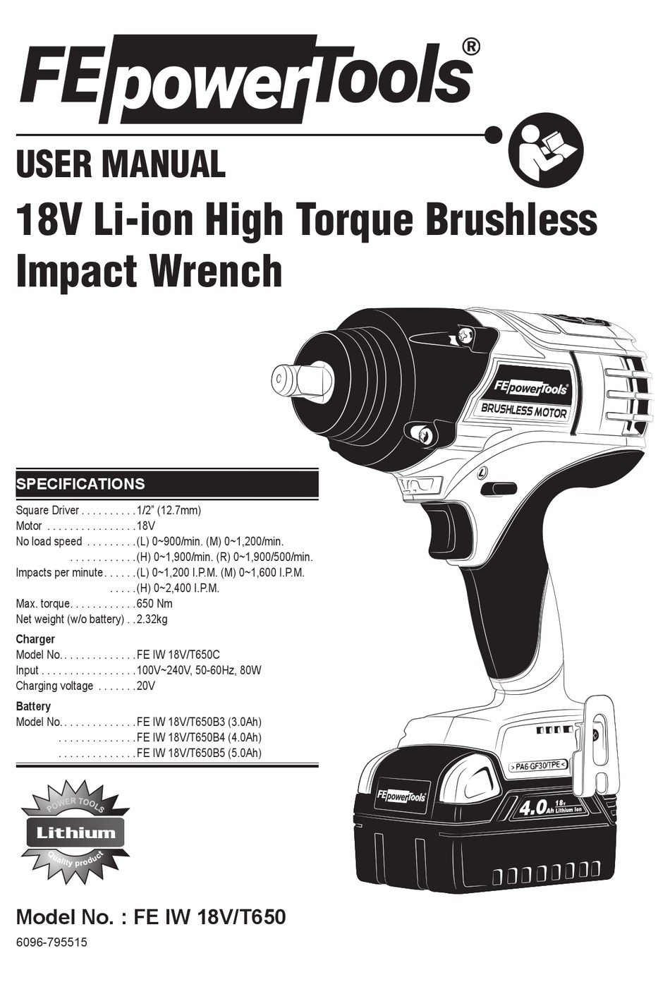 FE POWERTOOLS FE IW 18V/T650 USER MANUAL Pdf Download ManualsLib