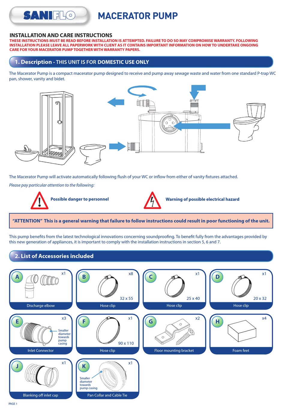 SANIFLO MACERATOR PUMP INSTALLATION AND CARE INSTRUCTIONS Pdf Download