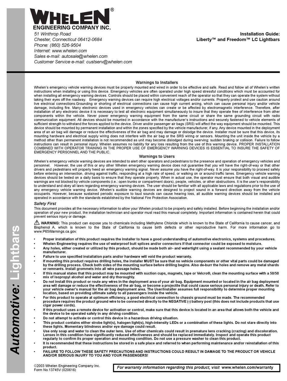 WHELEN ENGINEERING COMPANY LIBERTY INSTALLATION MANUAL Pdf Download |  ManualsLib  Whelen Liberty 2 Lightbar Wiring Diagram    ManualsLib