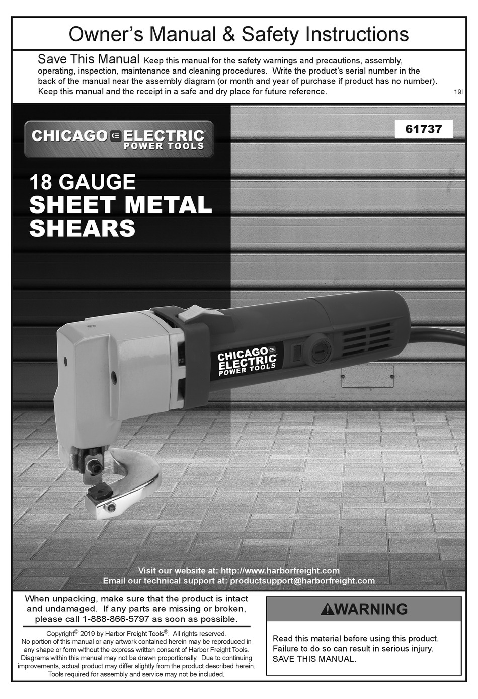 CHICAGO ELECTRIC 61737 OWNER'S MANUAL & SAFETY INSTRUCTIONS Pdf