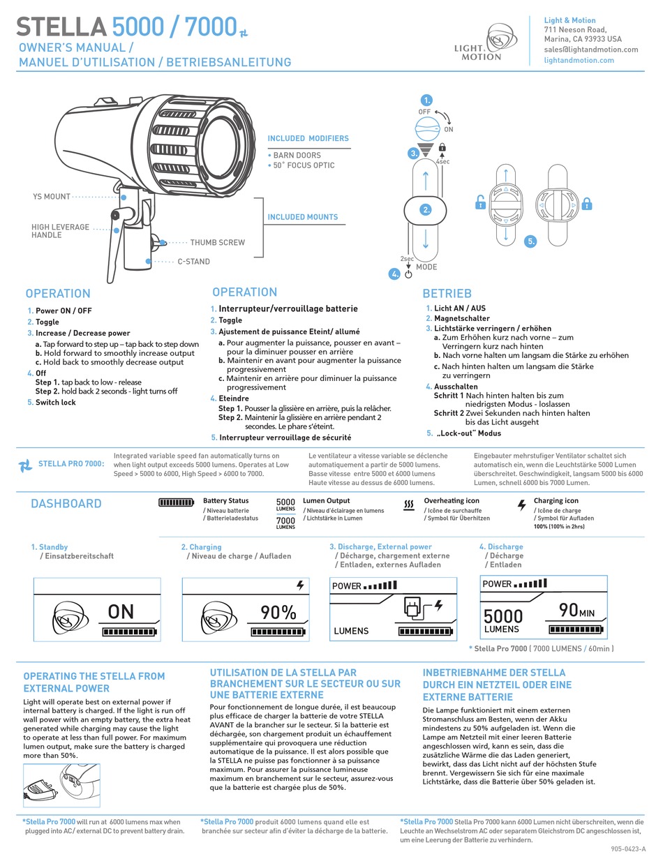 LIGHT & MOTION STELLA 5000 OWNER'S MANUAL Pdf Download ManualsLib