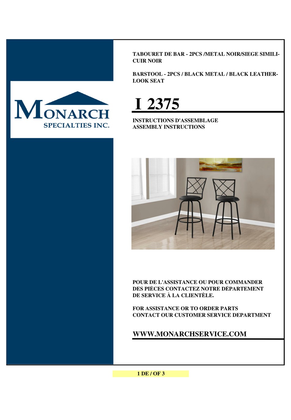 MONARCH I 2375 ASSEMBLY INSTRUCTIONS Pdf Download ManualsLib