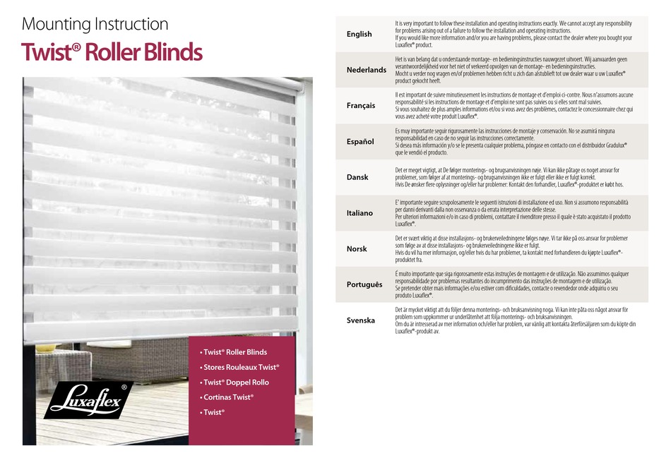 Luxaflex Twist Series Mounting Instructions Pdf Download Manualslib