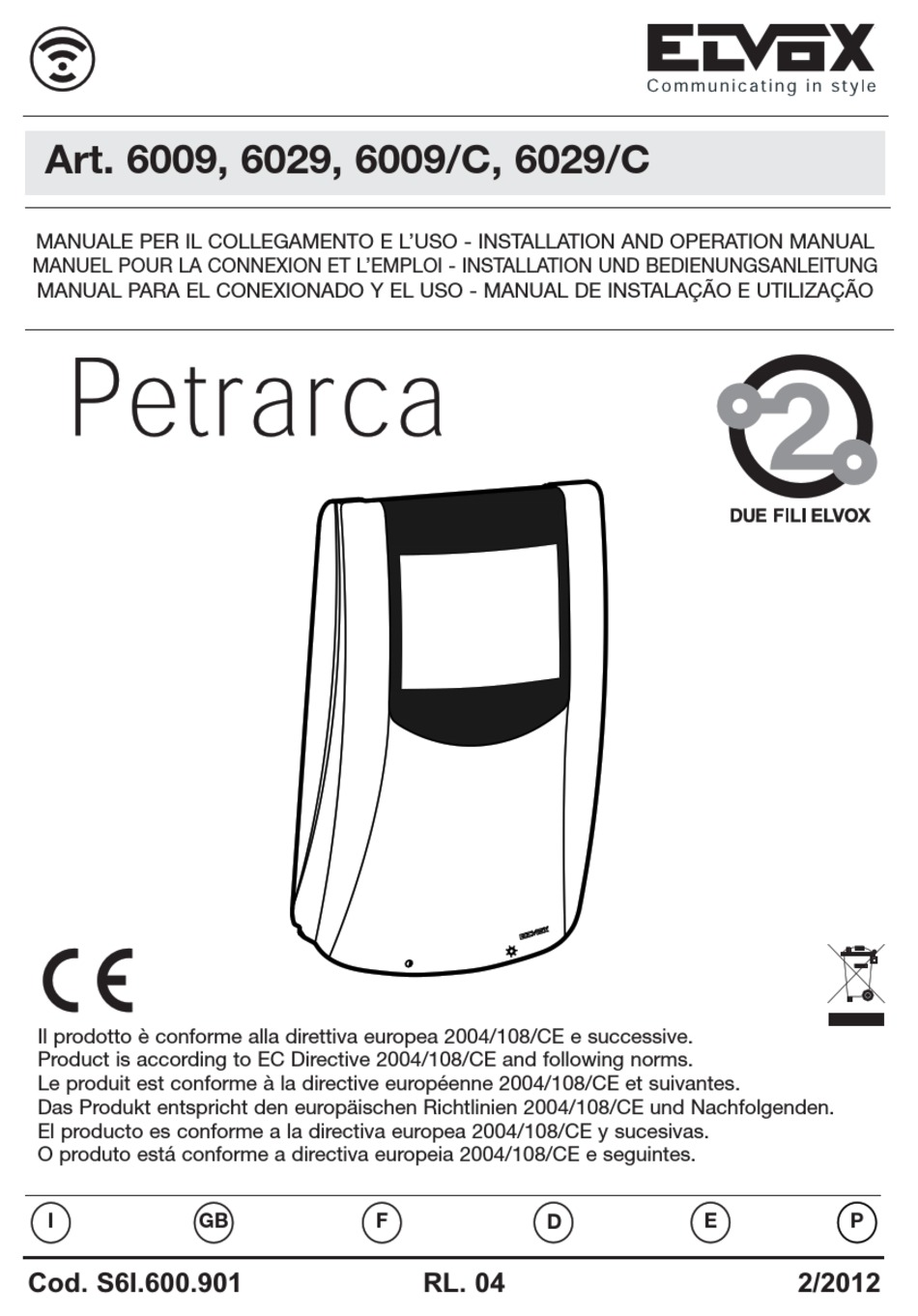 Elvox Petrarca 6009 Installation And Operation Manual Pdf Download Manualslib