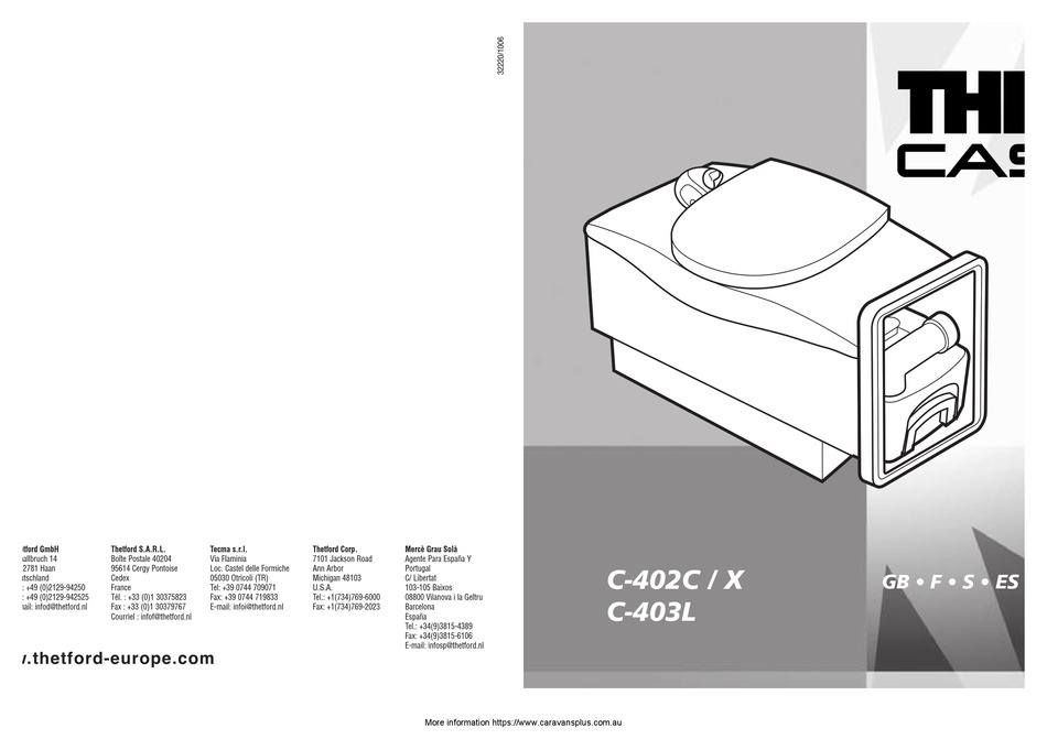 Thetford Cassette C 402c Instructions For Use Pdf Download Manualslib