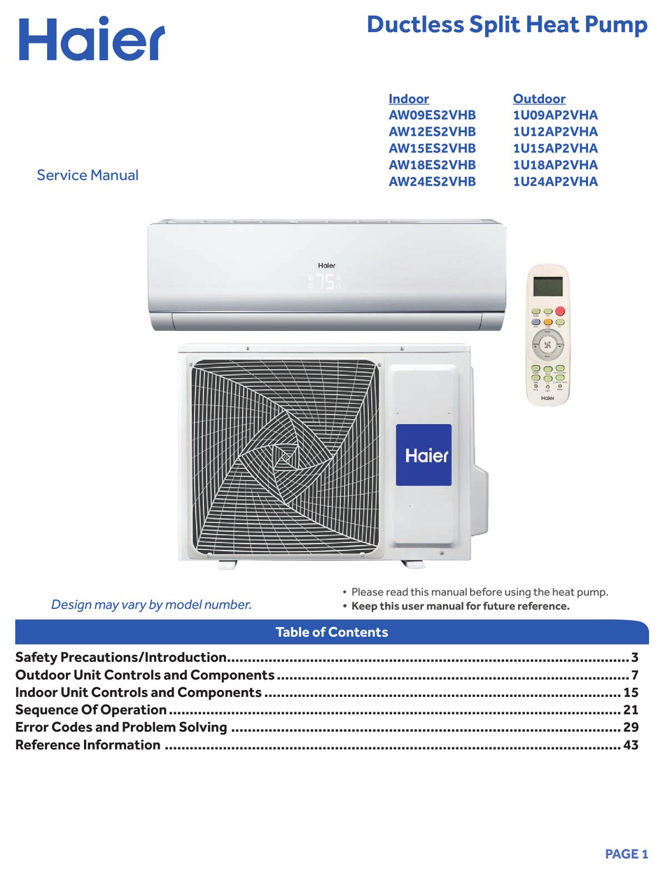 HAIER AW09ES2VHB SERVICE MANUAL Pdf Download | ManualsLib