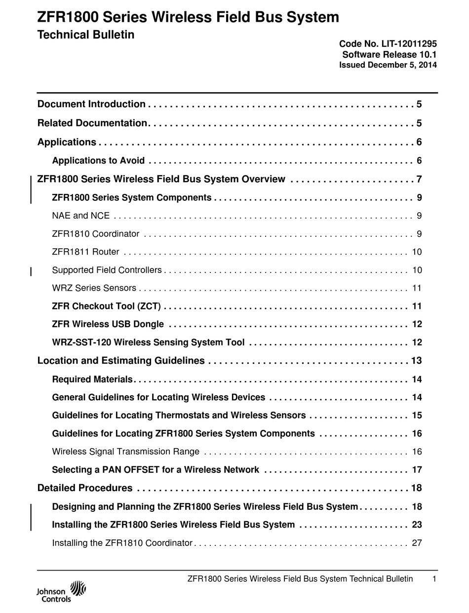 JOHNSON CONTROLS ZFR1810 TECHNICAL BULLETIN Pdf Download ManualsLib