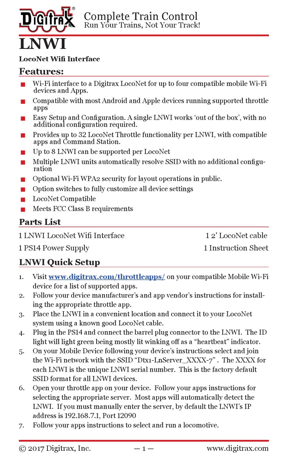 DIGITRAX LNWI QUICK START MANUAL Pdf Download ManualsLib