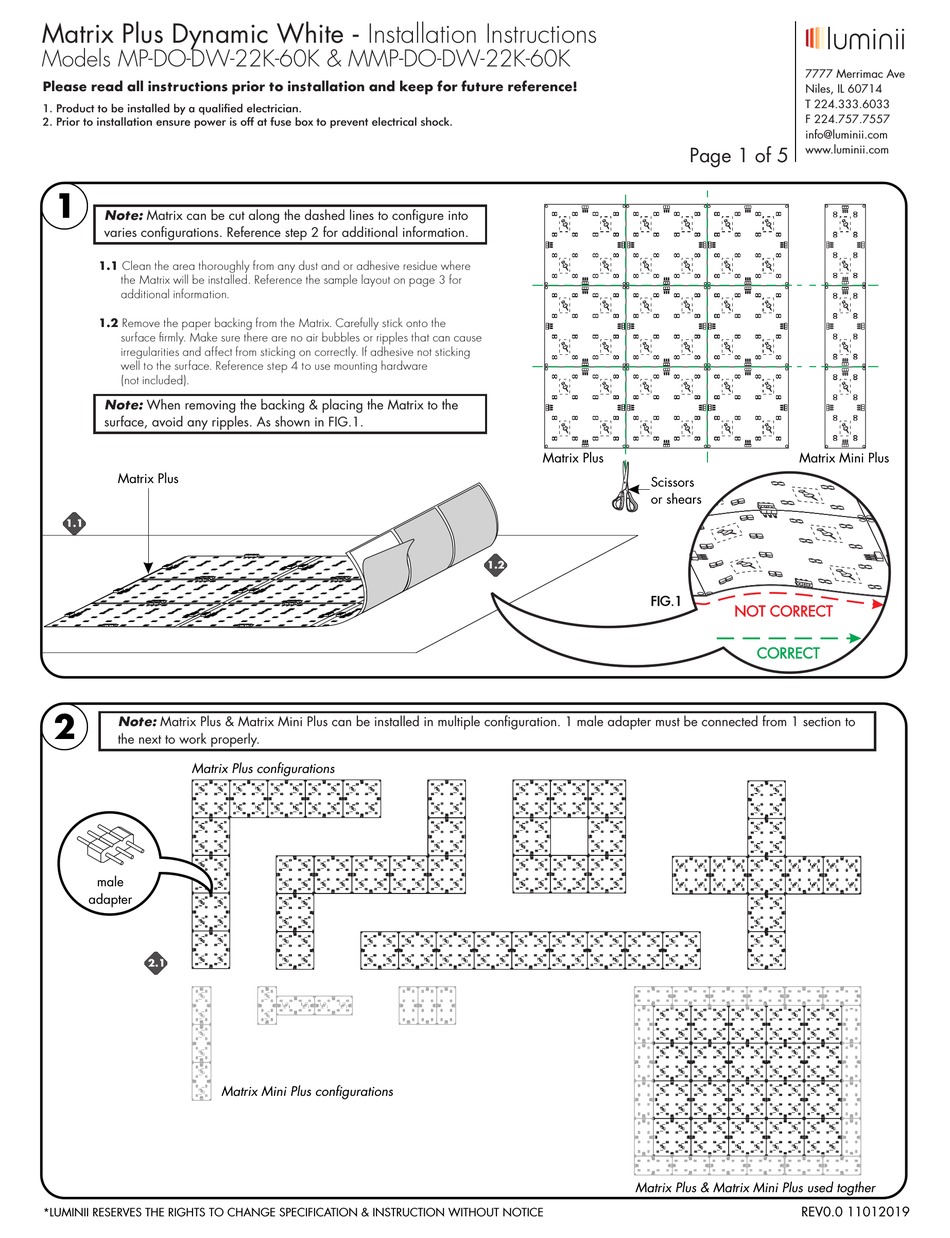 LUMINII MATRIX PLUS MPDODW22K60K INSTALLATION INSTRUCTIONS Pdf