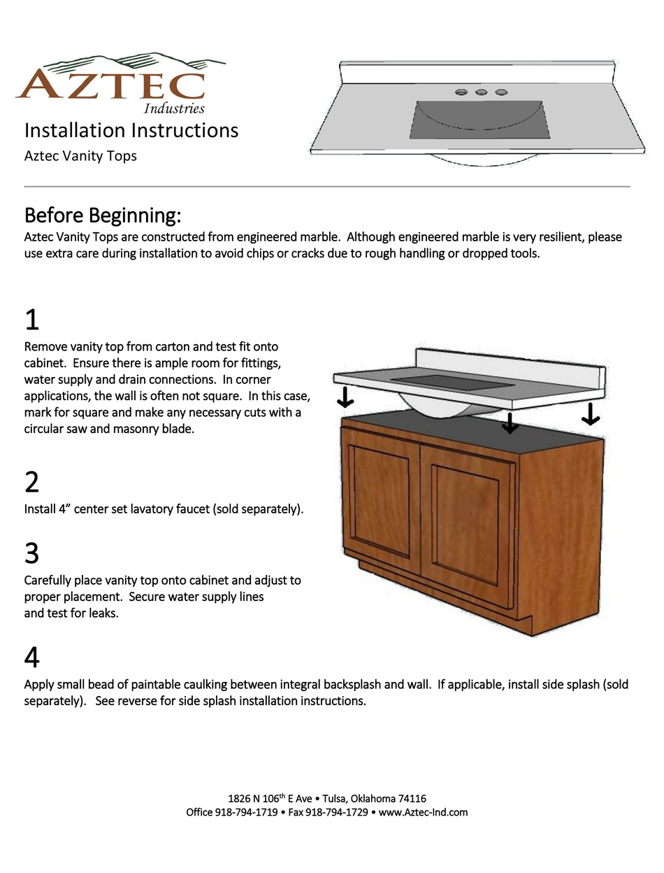 AZTEC VANITY TOP INSTALLATION INSTRUCTIONS Pdf Download ManualsLib