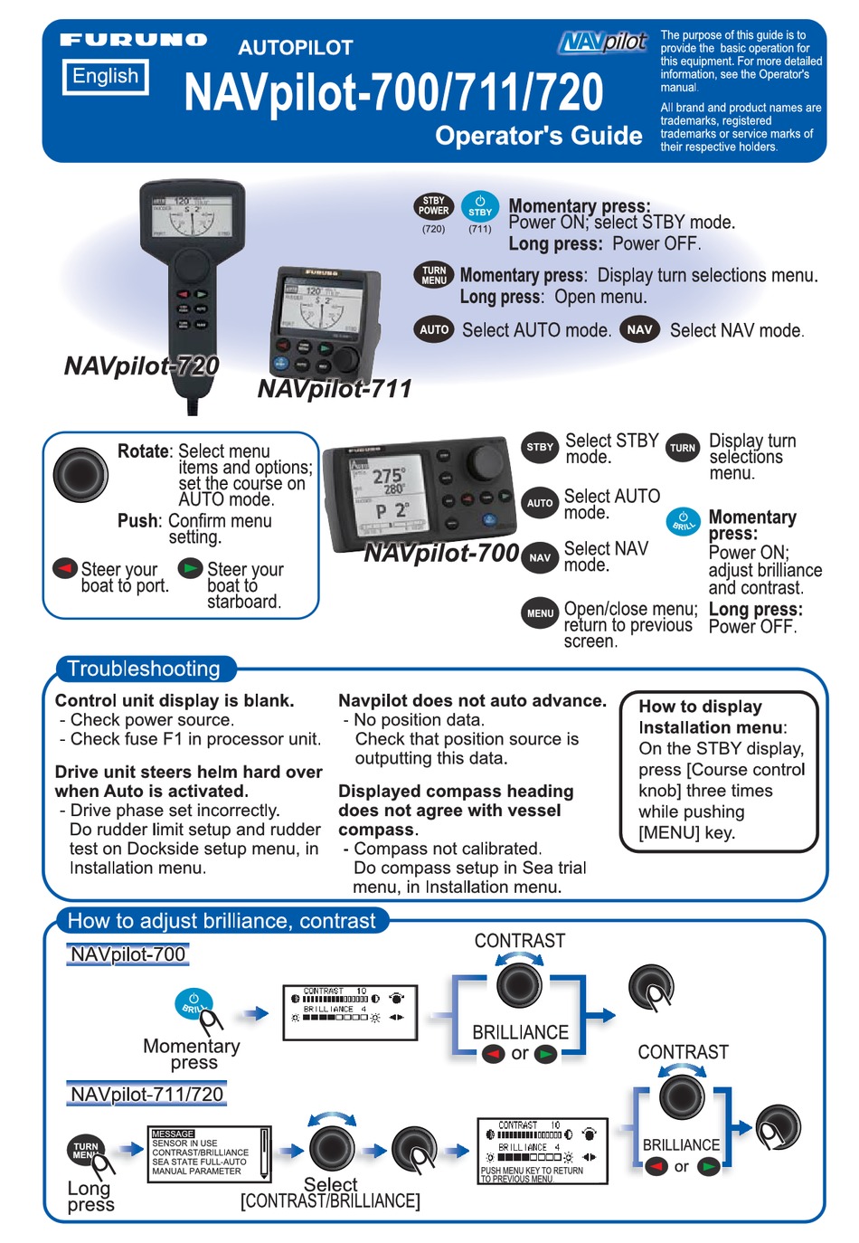 Furuno Navpilot 700 Operators Manual Pdf Download Manualslib