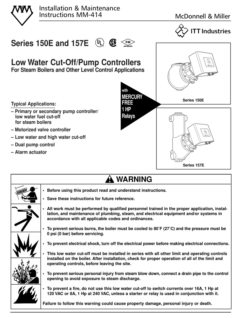 MCDONNELL & MILLER 150E SERIES INSTALLATION & MAINTENANCE INSTRUCTIONS