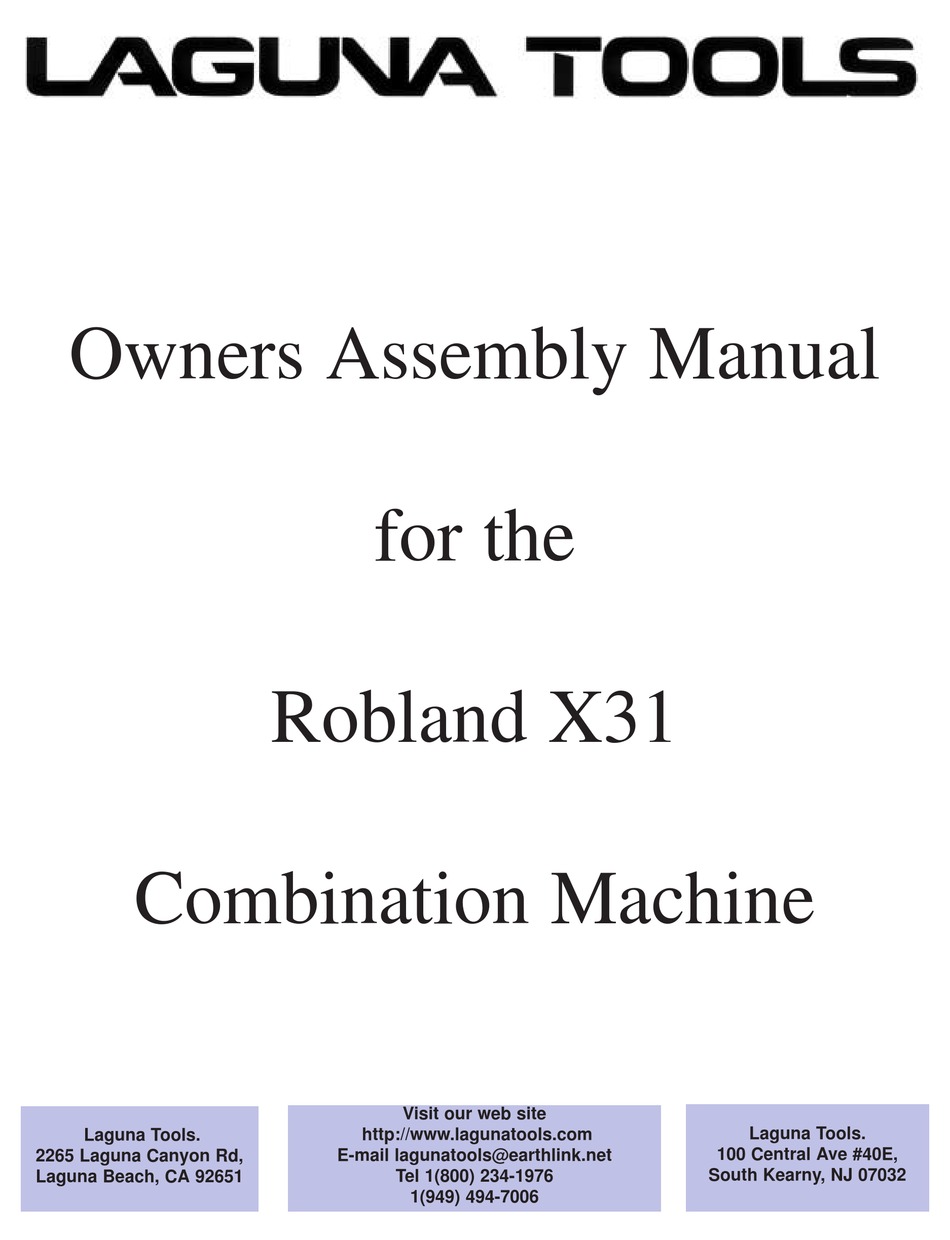 LAGUNA TOOLS ROBLAND X31 OWNER'S/ASSEMBLY MANUAL Pdf Download ManualsLib
