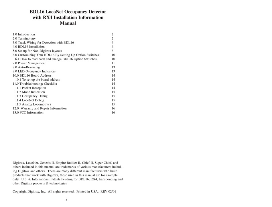 DIGITRAX BDL16 INSTALLATION INFORMATION Pdf Download ManualsLib