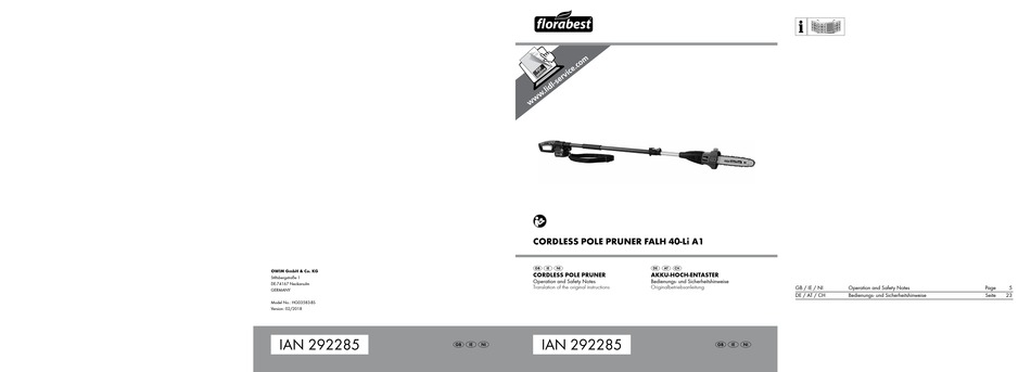 Image of Florabest FALH 40-Li A1 pole saw