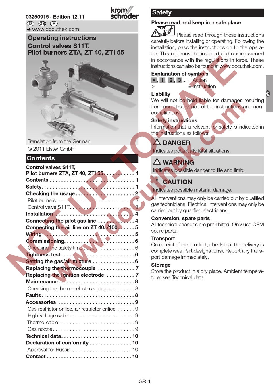 ELSTER KROMSCHRODER S11T OPERATING INSTRUCTIONS MANUAL Pdf Download ManualsLib