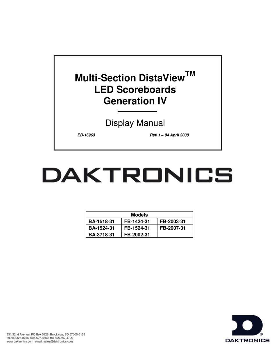 DAKTRONICS DISTAVIEW FB200331 DISPLAY MANUAL Pdf Download ManualsLib