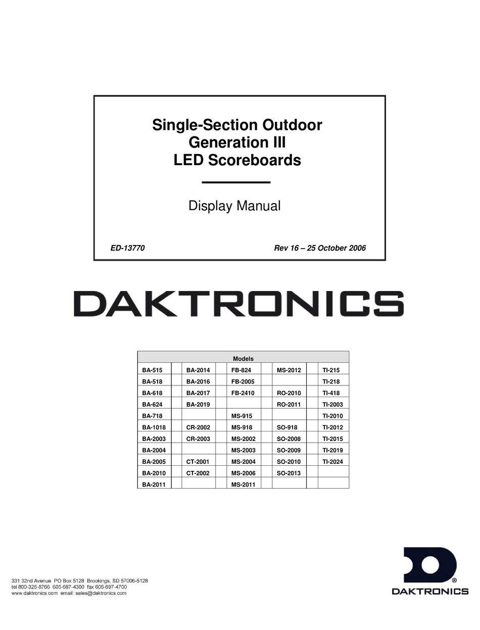 DAKTRONICS BA515 DISPLAY MANUAL Pdf Download ManualsLib