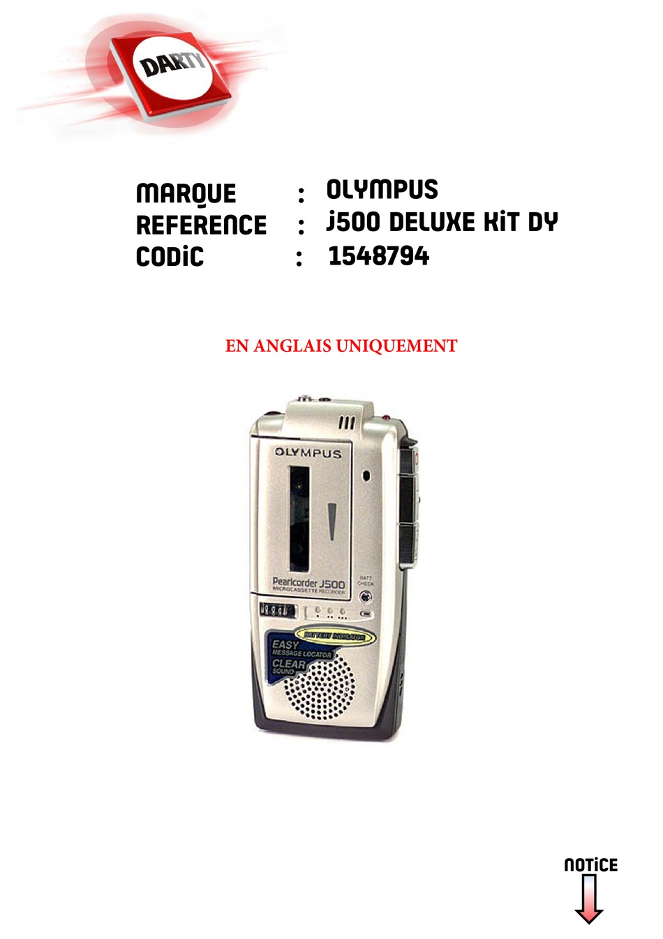 OLY141540 Olympus Pearlcorder J500 Voice-Activated Dual Tape Speed Microcassette Recorder 