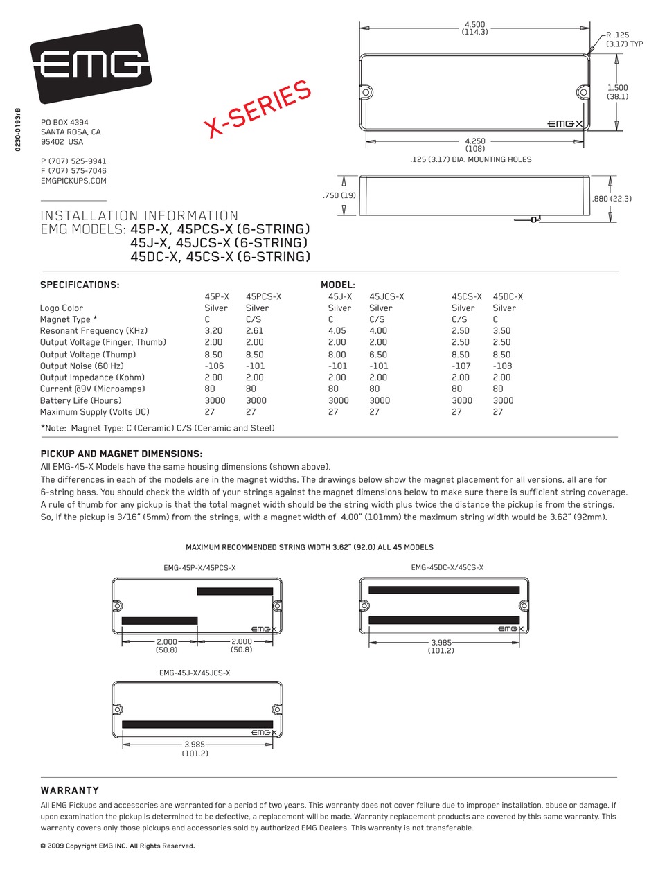 EMG X SERIES INSTALLATION INFORMATION Pdf Download ManualsLib