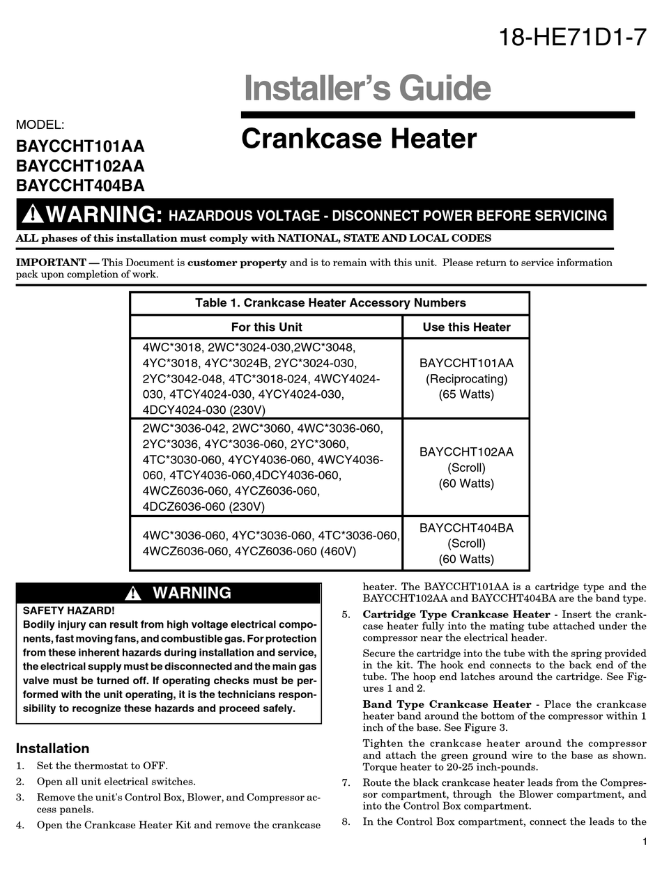 TRANE BAYCCHT101AA INSTALLER'S MANUAL Pdf Download | ManualsLib
