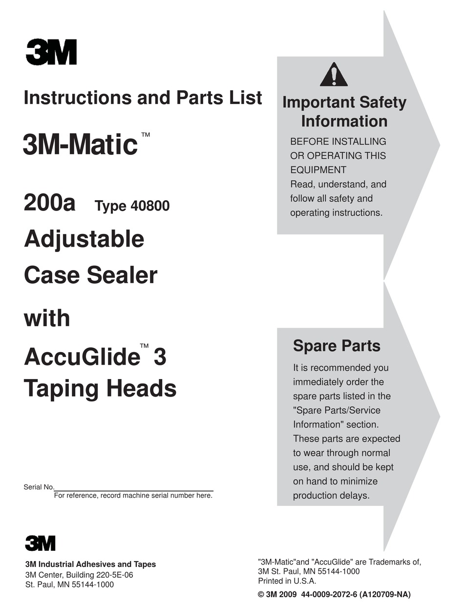 3M MATIC ACCUGLIDE 3 200A INSTRUCTIONS AND PARTS LIST Pdf Download