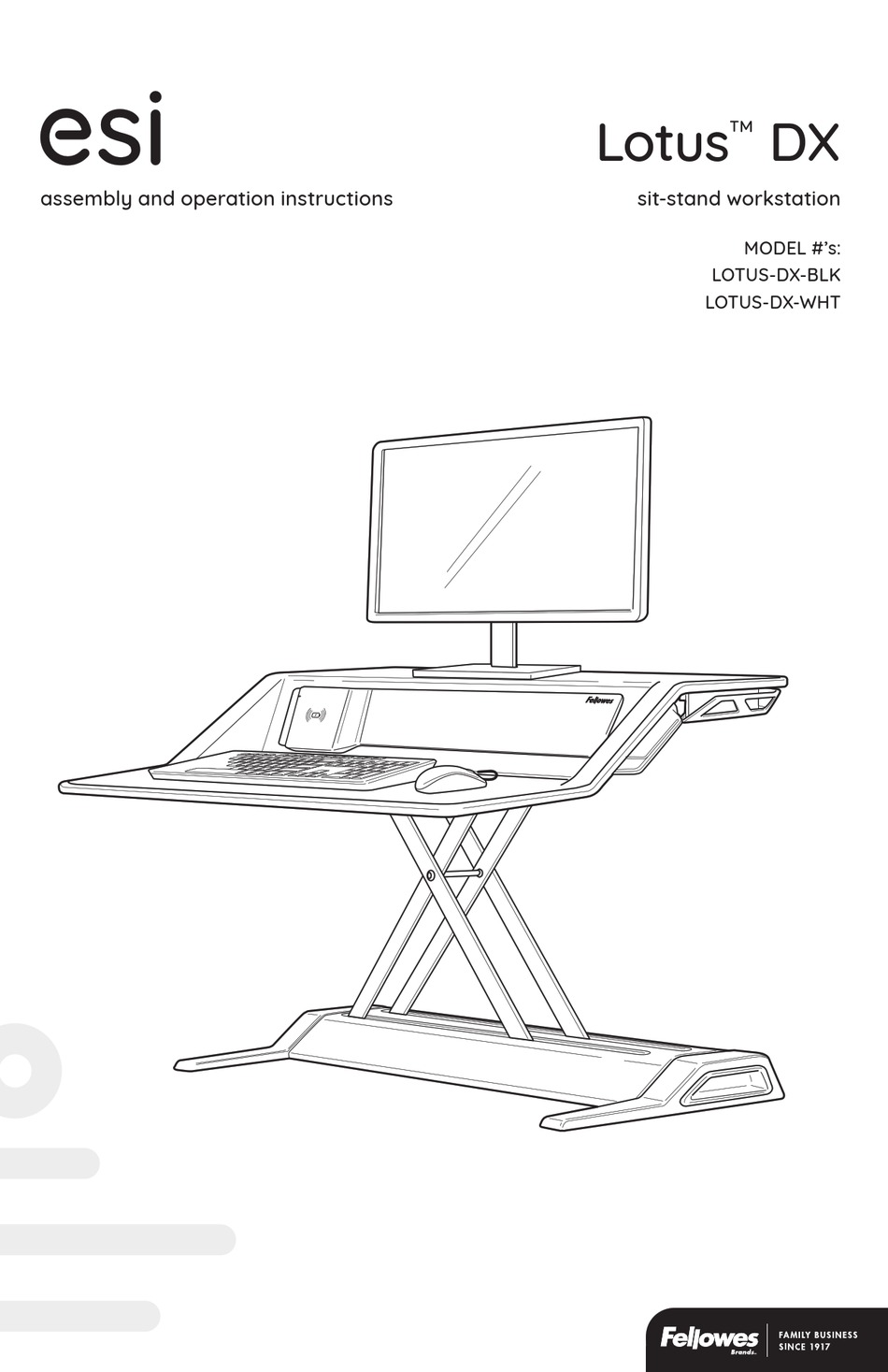 FELLOWES ESI LOTUSDXBLK ASSEMBLY AND OPERATION INSTRUCTIONS MANUAL