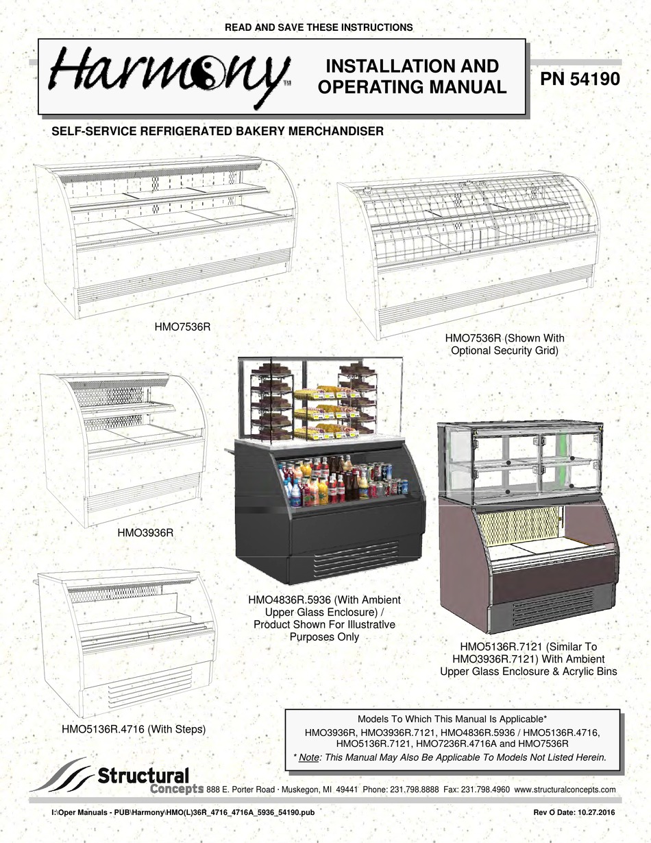 structural-concepts-harmony-hmo7536r-installation-and-operating-manual