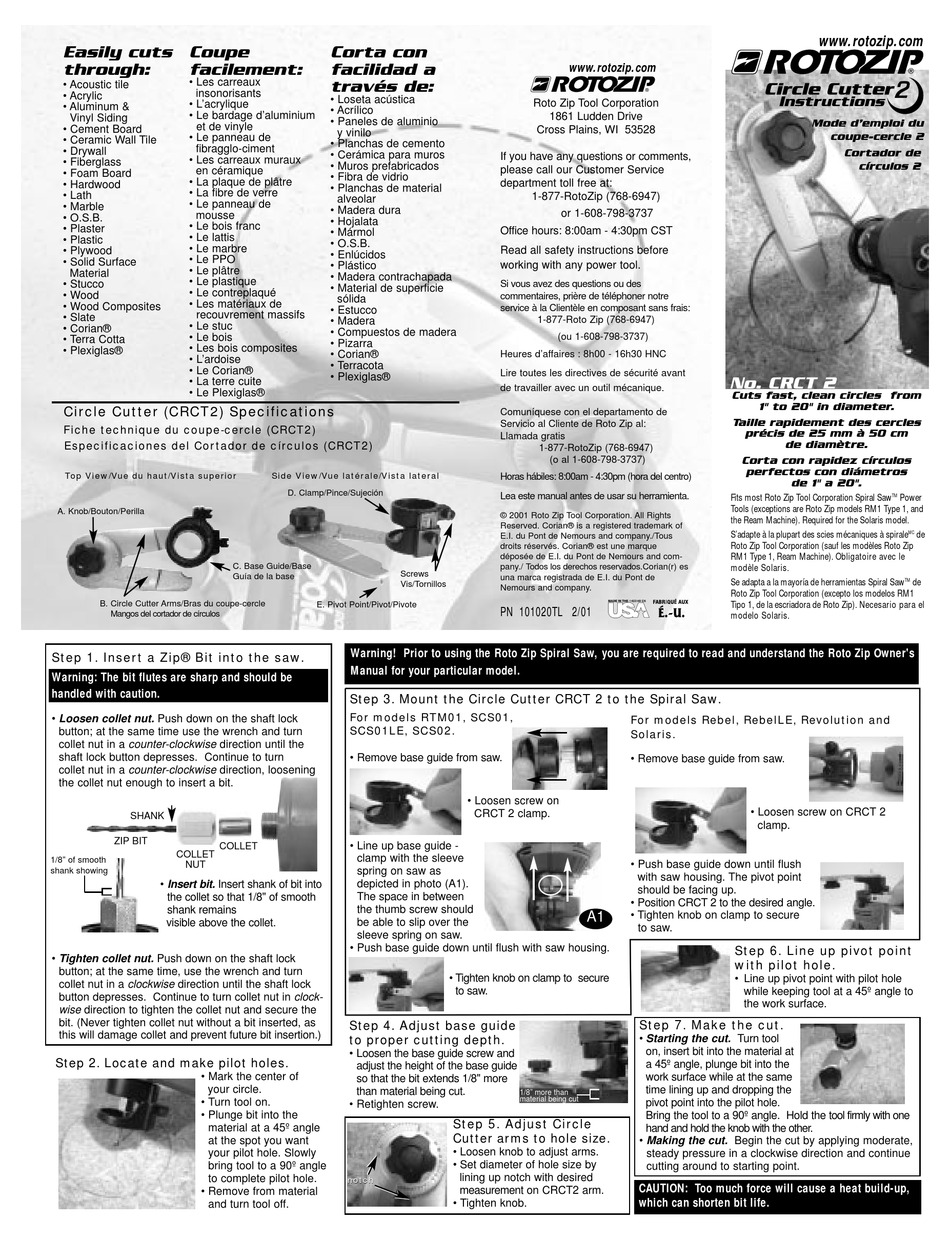 ROTOZIP CRCT 2 QUICK START MANUAL Pdf Download ManualsLib