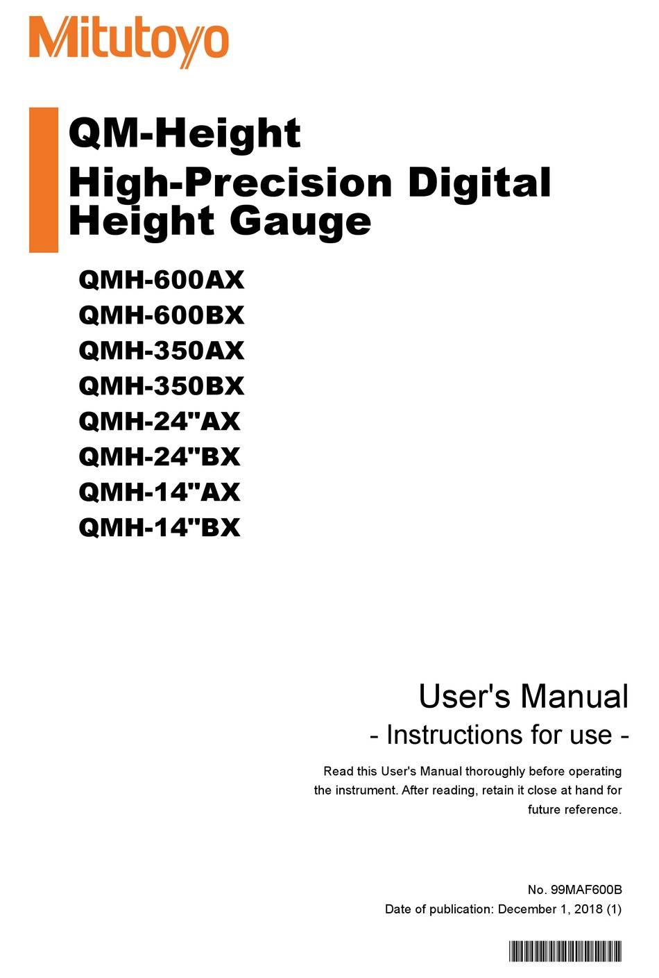 MITUTOYO QMHEIGHT SERIES USER MANUAL Pdf Download ManualsLib