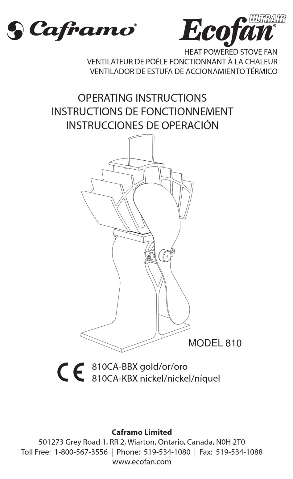 CAFRAMO ECOFAN ULTRAIR 810 SERIES OPERATING INSTRUCTIONS Pdf Download