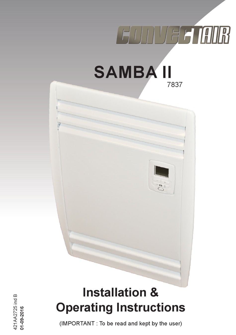 CONVECTAIR SAMBA II 7837 INSTALLATION OPERATING INSTRUCTIONS MANUAL 