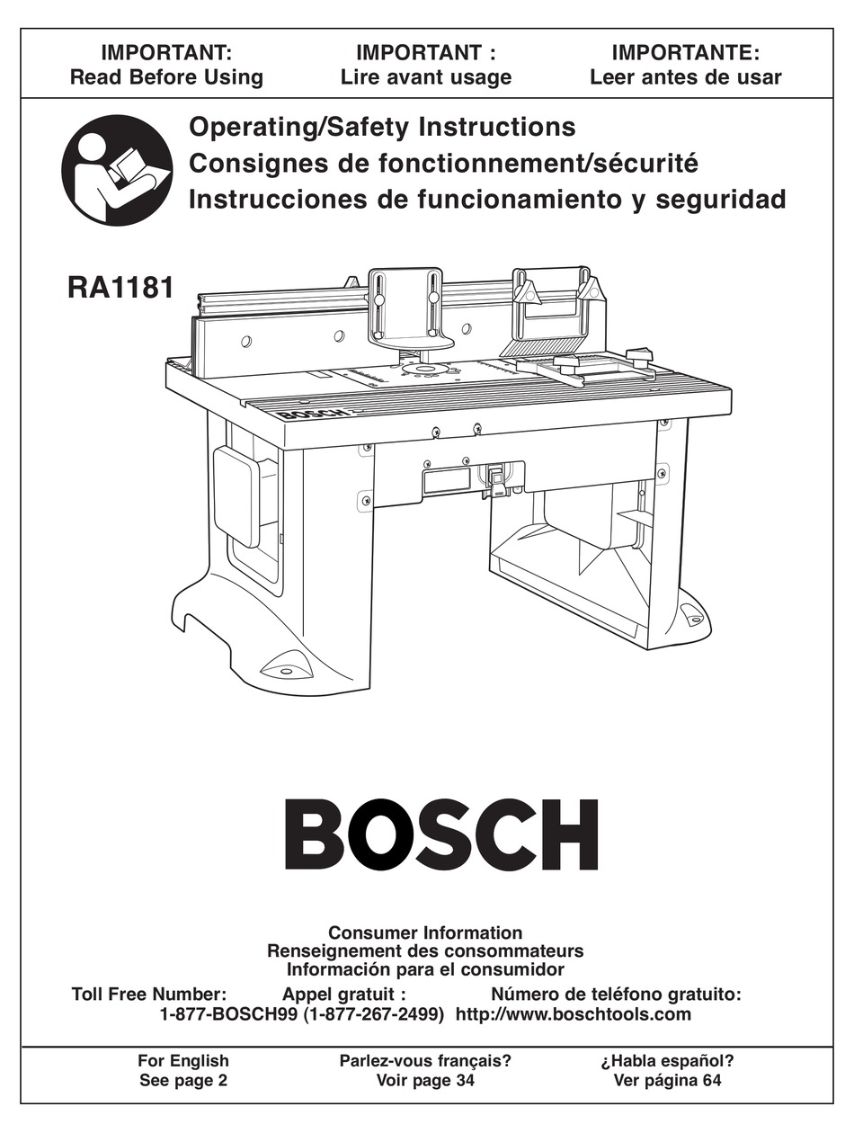 BOSCH RA1181 OPERATING/SAFETY INSTRUCTIONS MANUAL Pdf Download ManualsLib