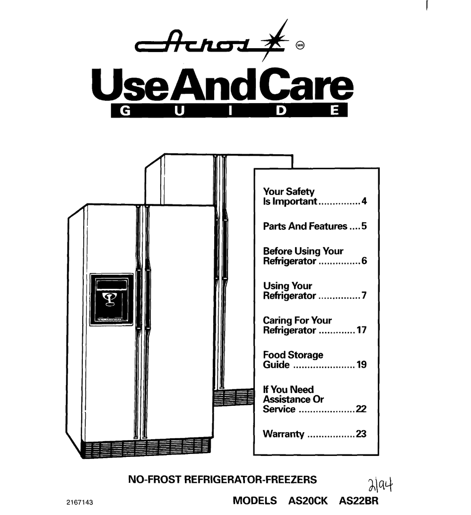ACROS AS20CK USE AND CARE MANUAL Pdf Download | ManualsLib