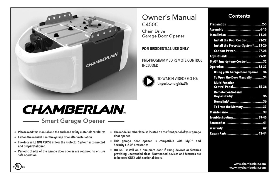 CHAMBERLAIN C450C OWNER'S MANUAL Pdf Download | ManualsLib