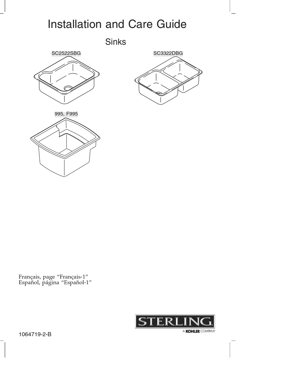 KOHLER STERLING SC2522SBG INSTALLATION AND CARE MANUAL Pdf Download