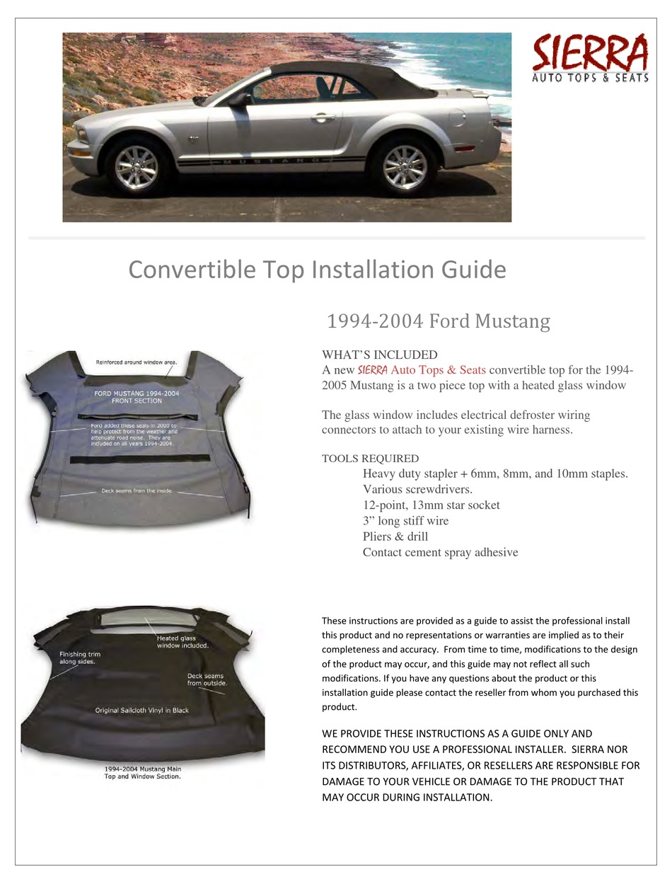 SIERRA CONVERTIBLE TOP INSTALLATION MANUAL Pdf Download ManualsLib