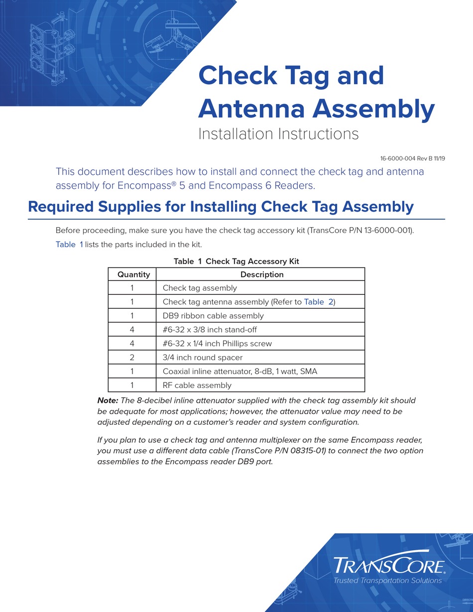 TRANSCORE 5 INSTALLATION INSTRUCTIONS MANUAL Pdf Download
